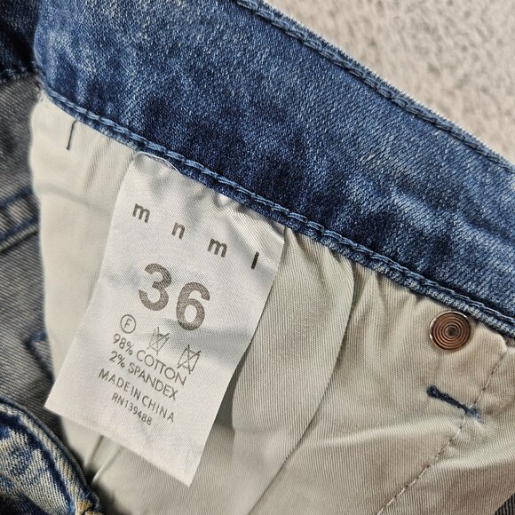 mnml X182 Stretch Denim Jeans Mens 36 Blue Los Angeles Graphic Distressed Slim - Picture 4 of 16